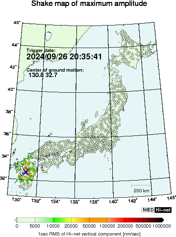 Shake map of maximum amplitude